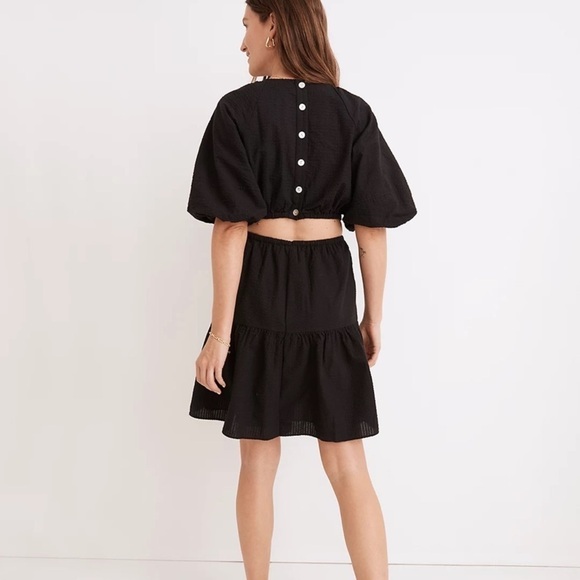 NEW Madewell Seersucker Puff-Sleeve Cutout Mini Dress - Picture 3 of 5